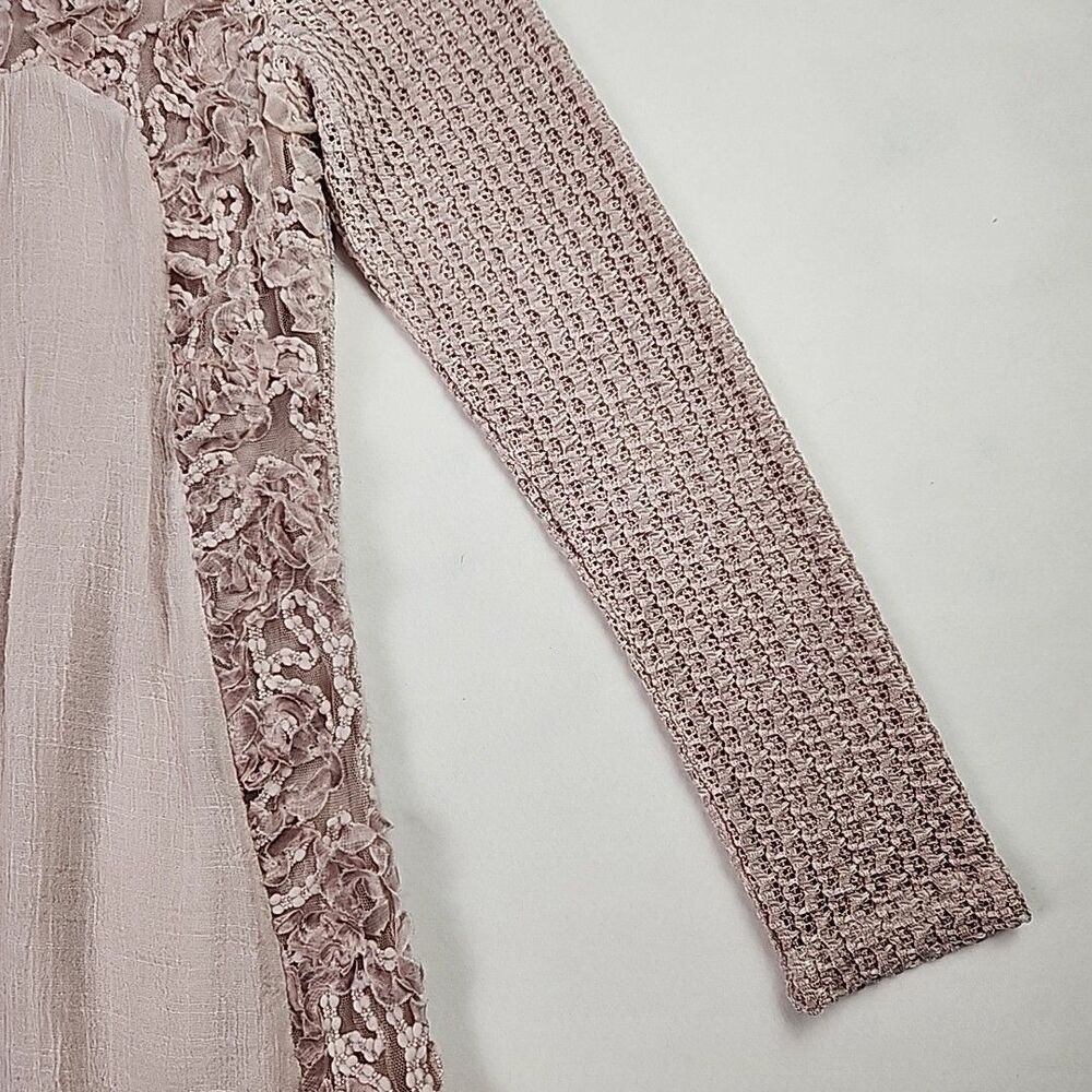 Feratelli Long Sleeve Floral Applique Tunic Lace Top Pink Blouse Shirt Small - Picture 4 of 13